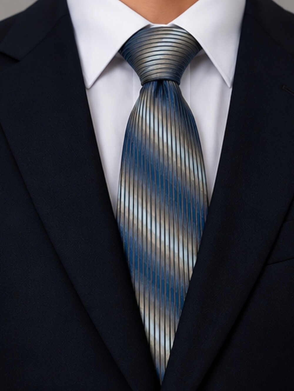 Polifroni Milano 100% Silk Silver Blue Striped Men’s Tie